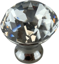 30mm CHROME FACETED DIAMOND GLASS CUPBOARD KNOB