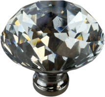40mm CHROME FACETED DIAMOND GLASS CUPBOARD KNOB