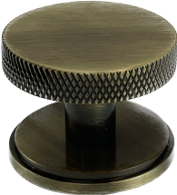 36mm Ant BRASS CLEMENTINE KNURLED KNOB ON ROUND PLATE 36mm Ant BRASS CLEMENTINE KNURLED KNOB ON ROUND PLATE