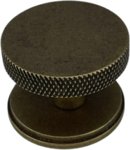 36mm RUMBLED BRASS CLEMENTINE KNURLED KNOB ON ROUND PLATE 36mm RUMBLED BRASS CLEMENTINE KNURLED KNOB ON ROUND PLATE