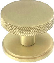 36mm SATIN BRASS CLEMENTINE KNURLED KNOB ON ROUND PLATE 36mm SATIN BRASS CLEMENTINE KNURLED KNOB ON ROUND PLATE