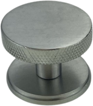 36mm SATIN CHROME CLEMENTINE KNURLED KNOB ON ROUND PLATE 36mm SATIN CHROME CLEMENTINE KNURLED KNOB ON ROUND PLATE