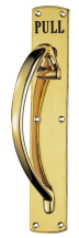 Pol BRASS ENGRAVED LH PULL HANDLE ON 457x75mm PLATE Pol BRASS ENGRAVED LH PULL HANDLE ON 457x75mm PLATE