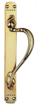 Pol BRASS RH FANCY PULL HANDLE ON 375x45mm PLATE Pol BRASS RH FANCY PULL HANDLE ON 375x45mm PLATE