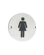 Ø76mm Sat St STEEL DISC SIGN FEMALE PICTOGRAM