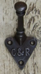 COAT HOOK ARTS & CRAFTS SINGLE 'C & R' ANTIQUE IRON 100mm