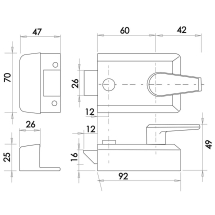 Sat NICKEL 60mm STANDARD NIGHTLATCH Sat NICKEL 60mm STANDARD NIGHTLATCH